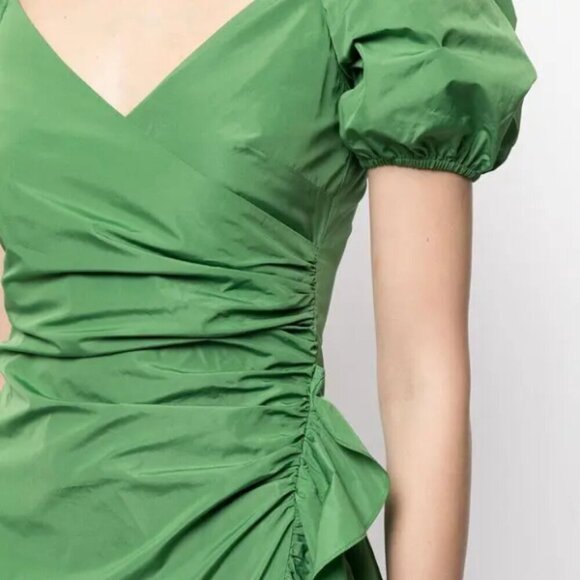 CINQ À SEPT 'Megan' Puff-Sleeve Ruffle-Trim Midi-Dress, Grass Green - Picture 4 of 4